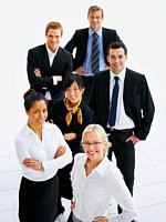 Business group portrait - Six business people working together. A diverse work group.